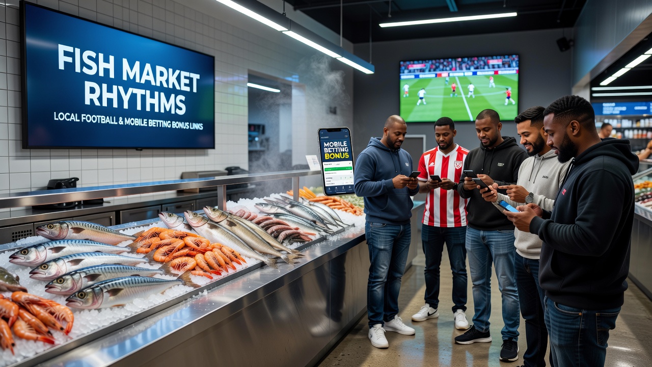 Mobile Wett-App Nutzung in Verbindung mit Fischmarkt Aktivitäten und lokalen Fußball Szenen