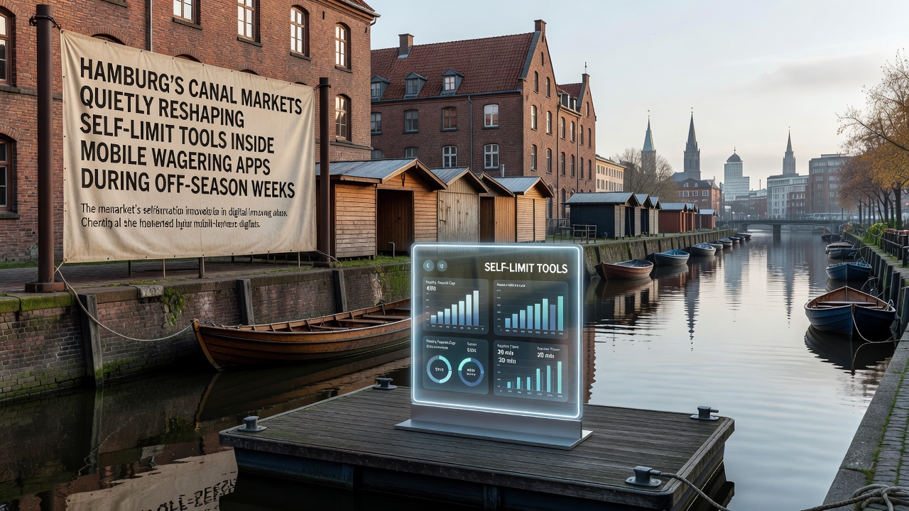 Hamburgs Kanalmärkte mit Marktständen entlang der Wasserwege, wo Händler und Besucher interagieren und mögliche Verbindungen zu digitalen Wettgewohnheiten aufzeigen