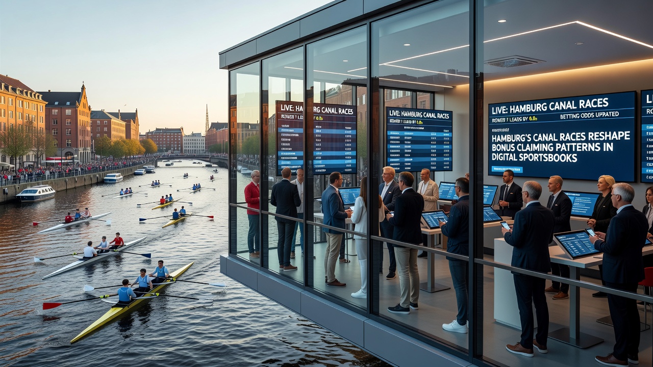 Digitale Sportwettenoberfläche mit Bonusanzeigen während eines Kanalrennens in Hamburg