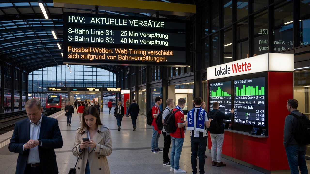 Smartphone mit geöffneter Wett-App in einer Hamburger S-Bahn während einer Verspätung