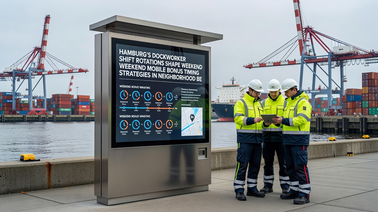 Mobile App-Oberfläche zeigt Bonus-Timing-Strategien während Hamburger Hafen-Schichtwechsel