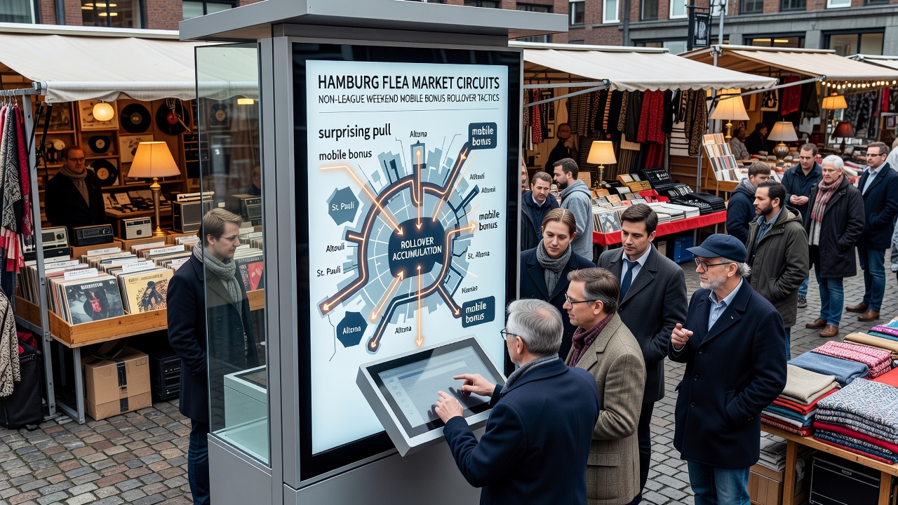 Hamburgs Flohmärkte mit Besuchern die Smartphones nutzen während eines Wochenendes ohne Ligaspiele