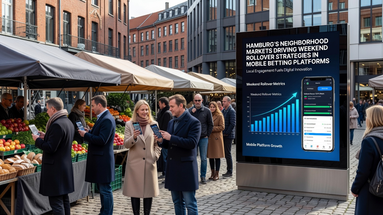 Mobile Wett-App auf Smartphone mit Hamburger Markt-Szene im Hintergrund