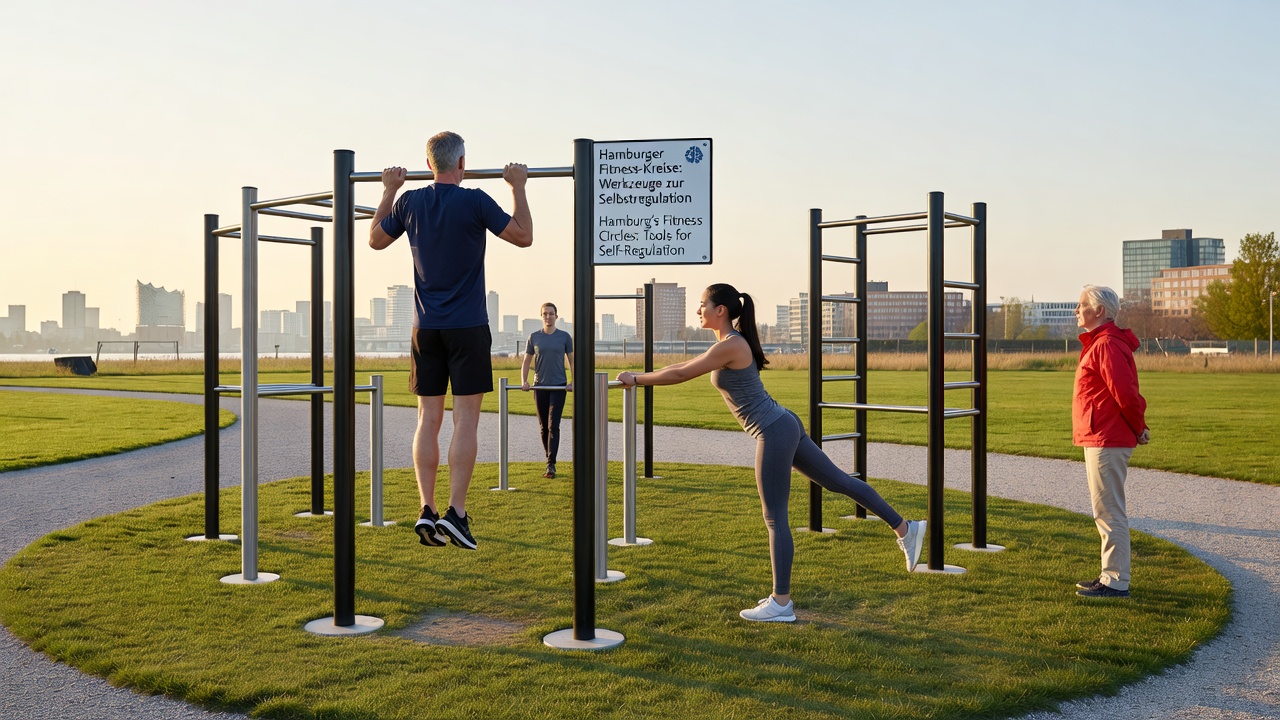 Gruppe bei Fitnessübungen im Hamburger Park mit Fokus auf gemeinschaftliche Aktivitäten