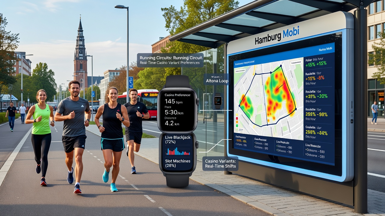Mobile App-Oberfläche mit Echtzeit-Casino-Spielen und Lauf-Tracking-Integration