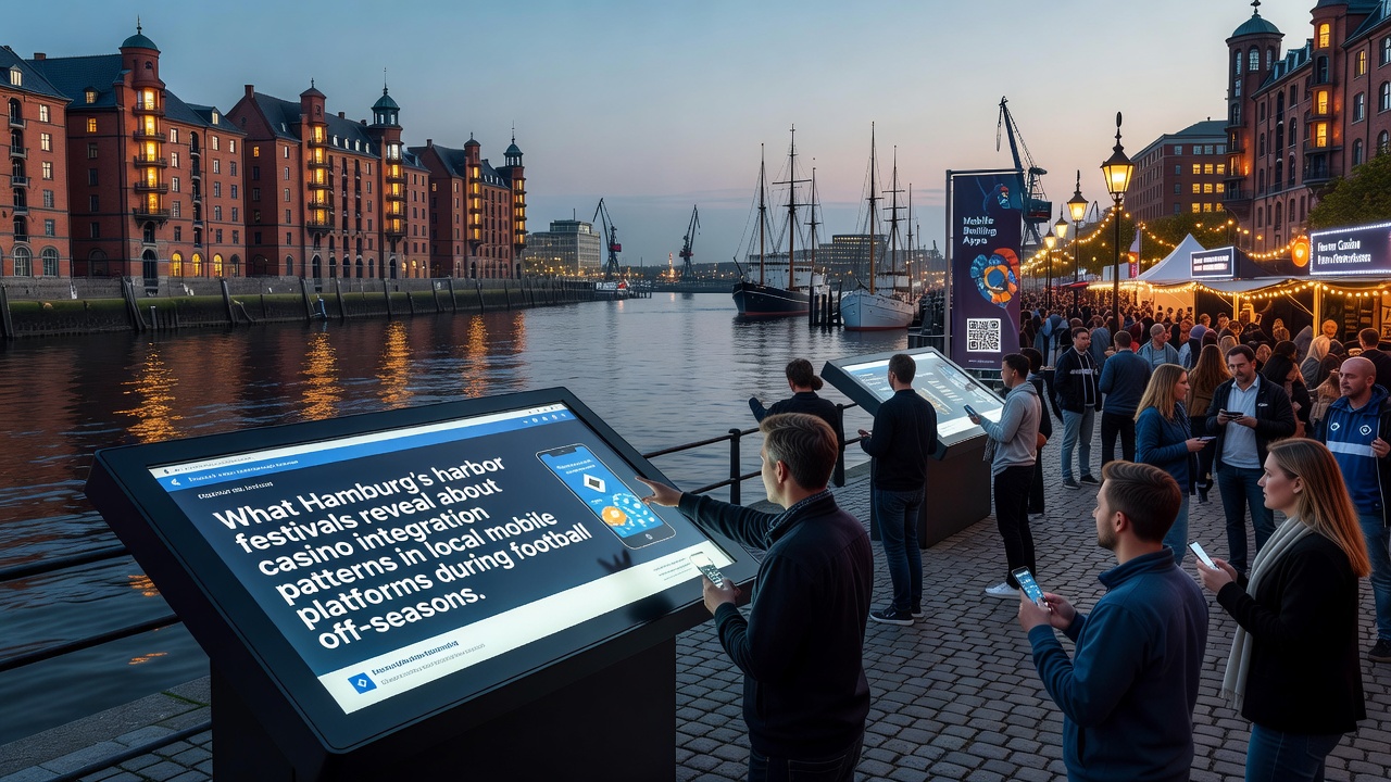 Hamburger Hafenfest mit Besuchern und digitalen Geräten im Hintergrund